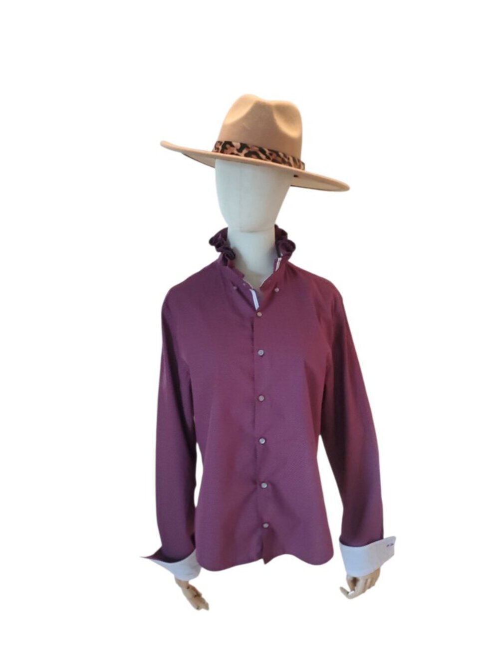 Reworked Upcycled Womens Ruffled Collar Blouse